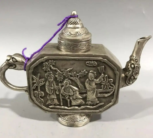 China White copper Beautiful woman flagon crafts statue