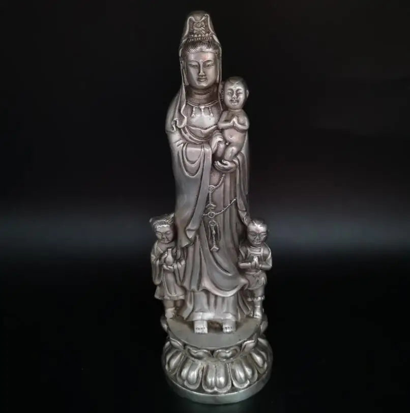 China White copper Boy Guanyin Buddha crafts statue