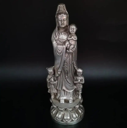 China White copper Boy Guanyin Buddha crafts statue
