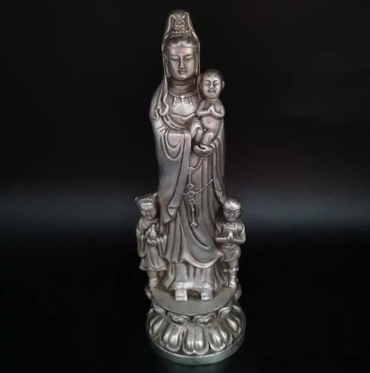 China White copper Boy Guanyin Buddha crafts statue