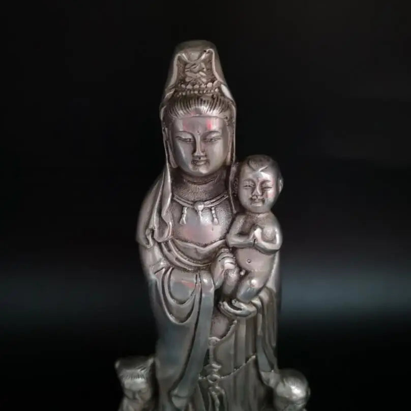 China White copper Boy Guanyin Buddha crafts statue