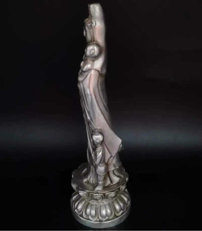 China White copper Boy Guanyin Buddha crafts statue