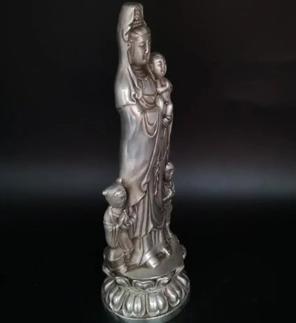 China White copper Boy Guanyin Buddha crafts statue