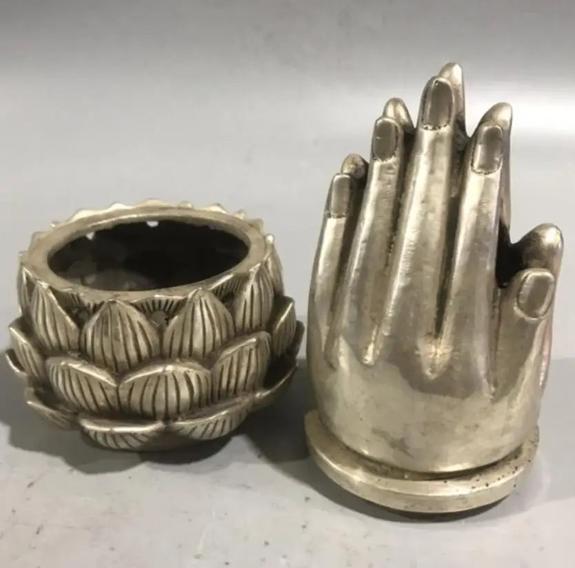 China White copper Buddha hand Incense burner crafts statue
