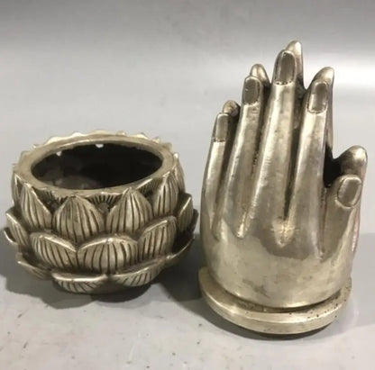 China White copper Buddha hand Incense burner crafts statue