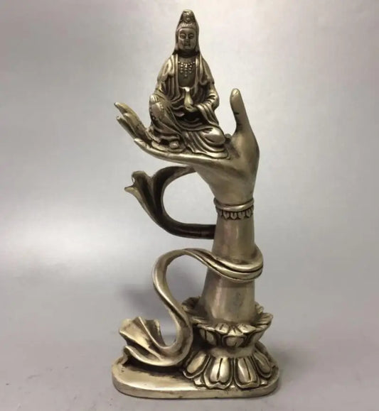 China White copper Buddha hand sit Goddess mercy Buddha crafts statue