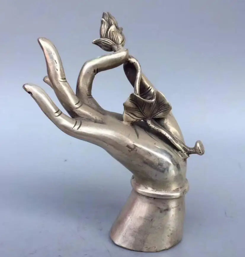 China White copper Buddha hand take lotus crafts statue