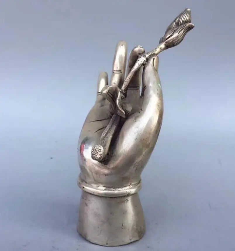 China White copper Buddha hand take lotus crafts statue