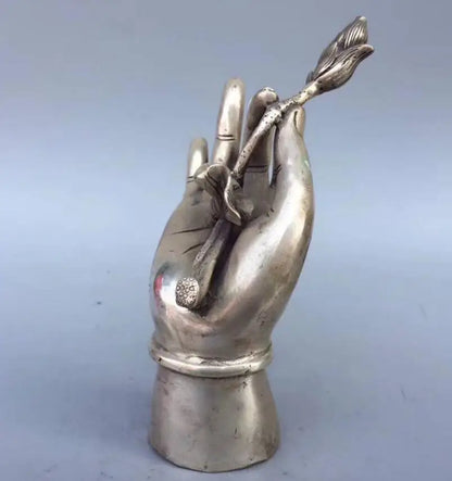 China White copper Buddha hand take lotus crafts statue
