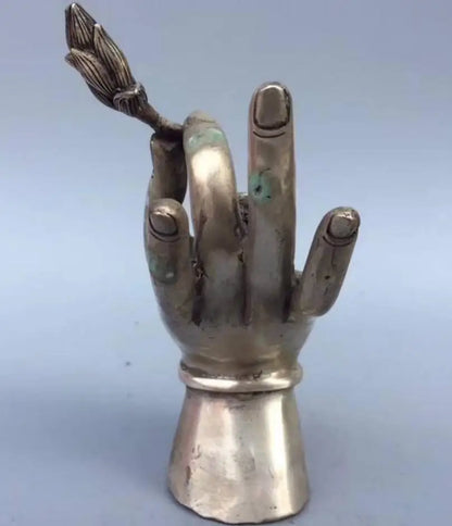China White copper Buddha hand take lotus crafts statue