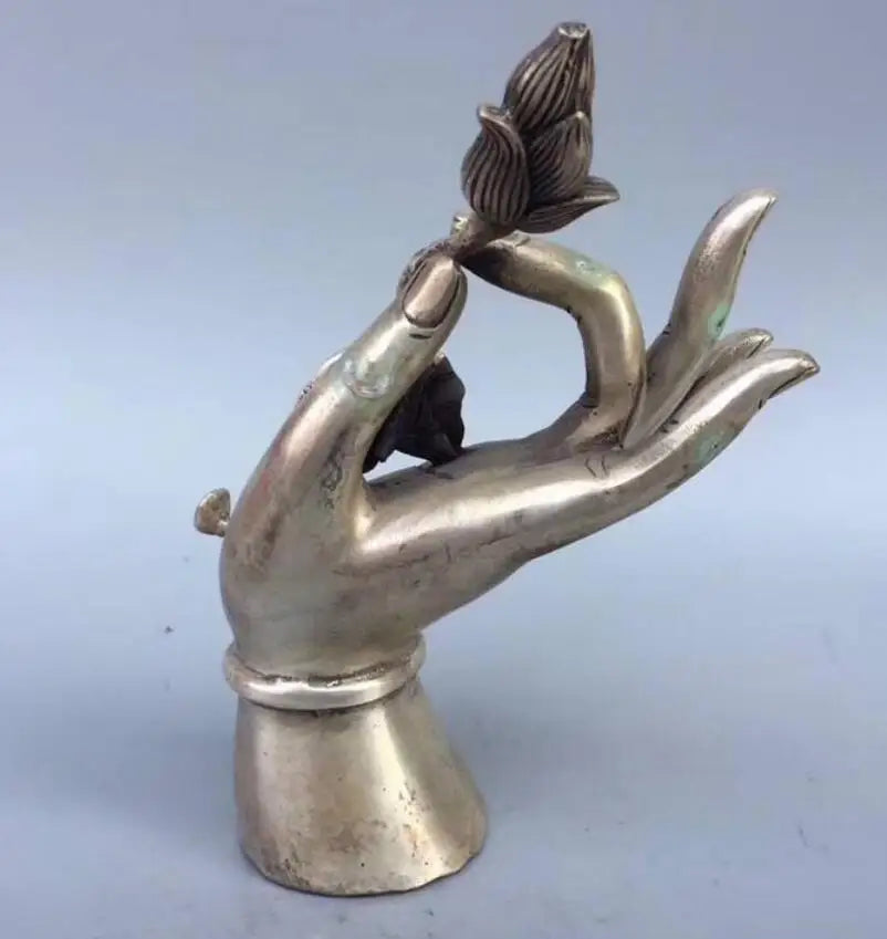 China White copper Buddha hand take lotus crafts statue