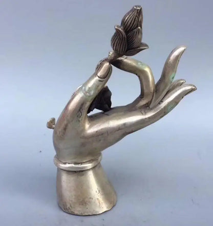 China White copper Buddha hand take lotus crafts statue