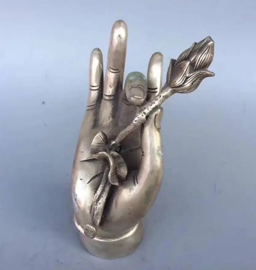China White copper Buddha hand take lotus crafts statue