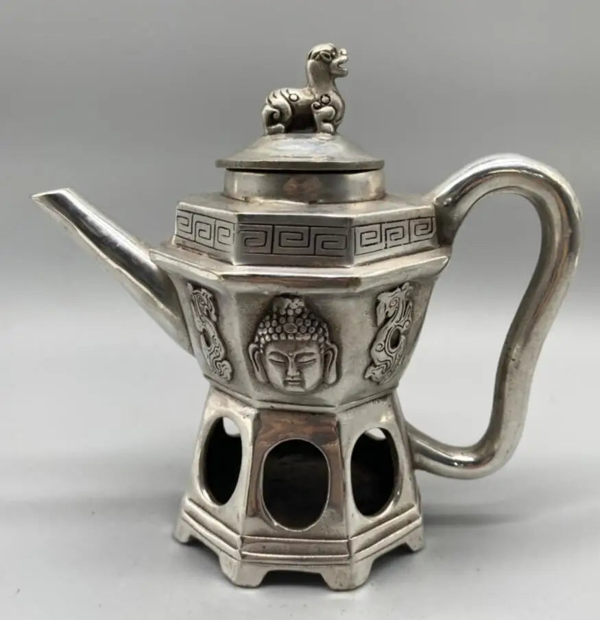 China White copper Buddha head teapot crafts statue