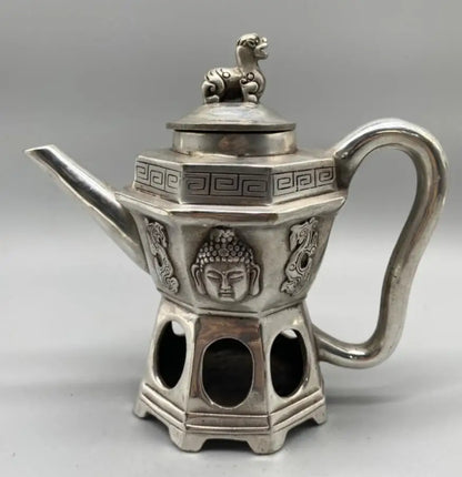 China White copper Buddha head teapot crafts statue