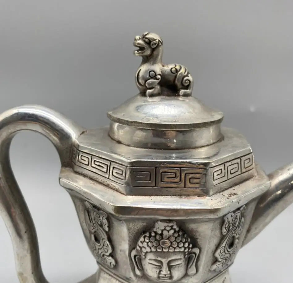 China White copper Buddha head teapot crafts statue