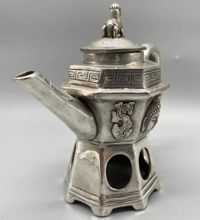 China White copper Buddha head teapot crafts statue