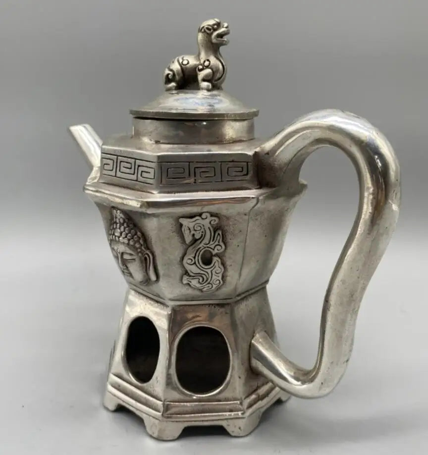 China White copper Buddha head teapot crafts statue