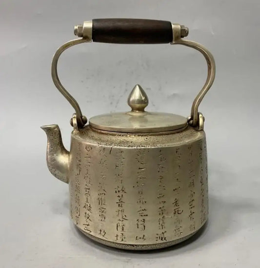 China White copper Buddha word teapot crafts statue