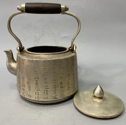China White copper Buddha word teapot crafts statue
