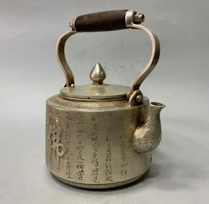 China White copper Buddha word teapot crafts statue