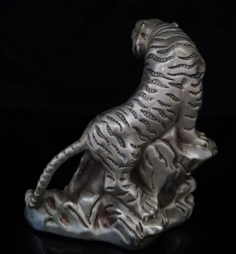 China White copper Climb mountain tiger crafts statue