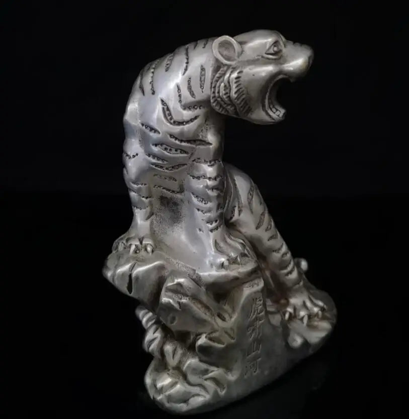 China White copper Climb mountain tiger crafts statue