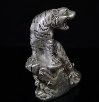 China White copper Climb mountain tiger crafts statue