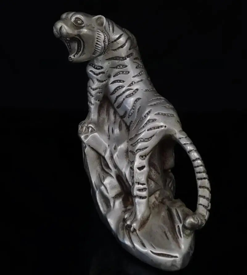 China White copper Climb mountain tiger crafts statue