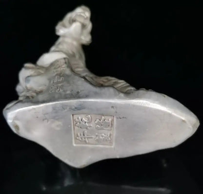 China White copper Climb mountain tiger crafts statue