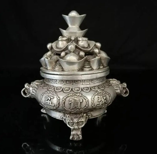 China White copper Cornucopia Incense burner crafts statue