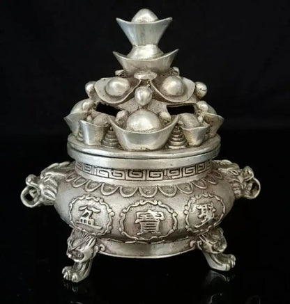 China White copper Cornucopia Incense burner crafts statue