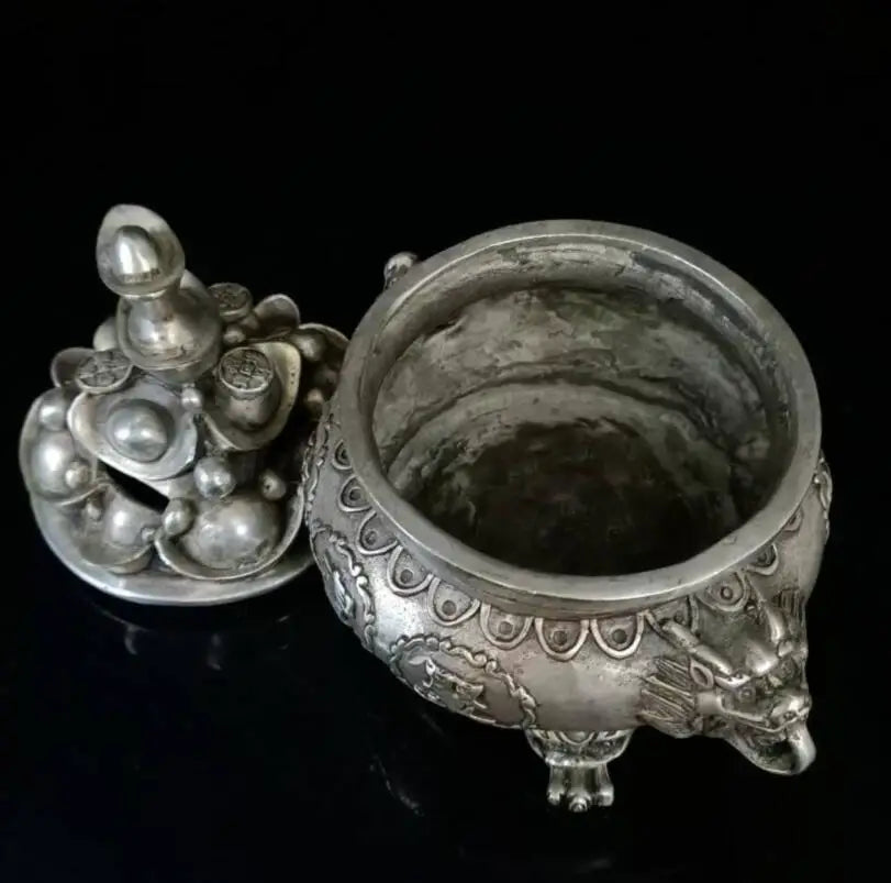 China White copper Cornucopia Incense burner crafts statue