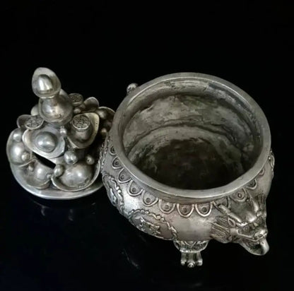 China White copper Cornucopia Incense burner crafts statue