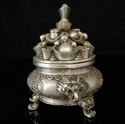 China White copper Cornucopia Incense burner crafts statue