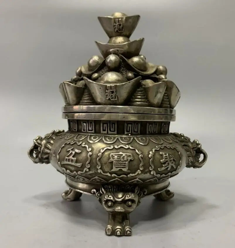 China White copper Cornucopia Smoked incense burner crafts statue