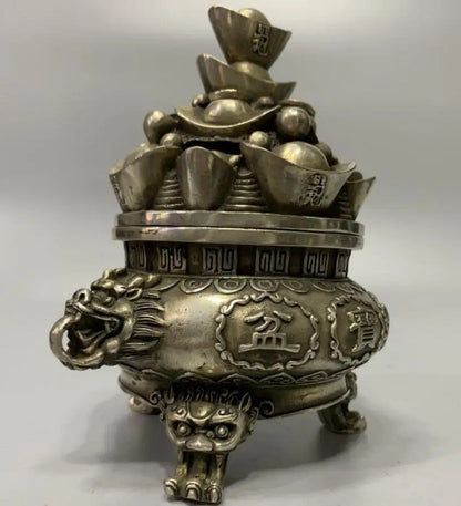 China White copper Cornucopia Smoked incense burner crafts statue