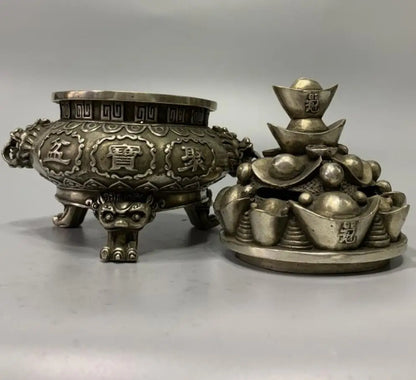 China White copper Cornucopia Smoked incense burner crafts statue