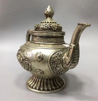 China White copper Dragon Motif Flagon teapot crafts statue
