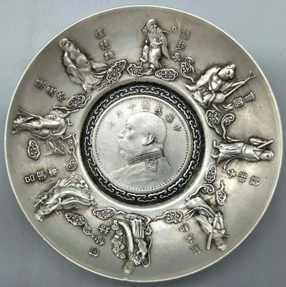 China White copper Eight Immortals small Dish crafts statue