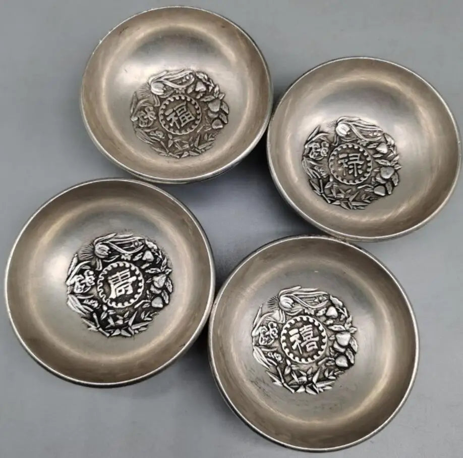 China White copper Fu Lu Shou Xi bowl crafts statue A set