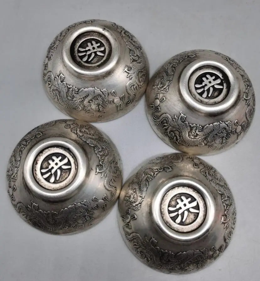 China White copper Fu Lu Shou Xi bowl crafts statue A set