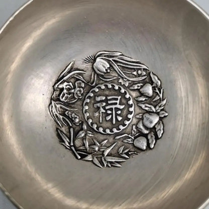 China White copper Fu Lu Shou Xi bowl crafts statue A set