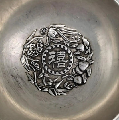 China White copper Fu Lu Shou Xi bowl crafts statue A set