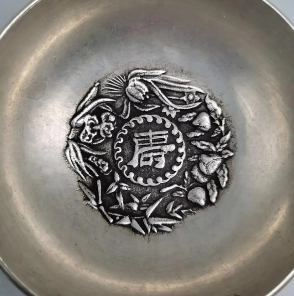 China White copper Fu Lu Shou Xi bowl crafts statue A set