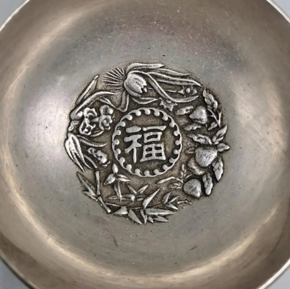 China White copper Fu Lu Shou Xi bowl crafts statue A set
