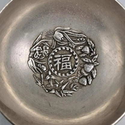 China White copper Fu Lu Shou Xi bowl crafts statue A set