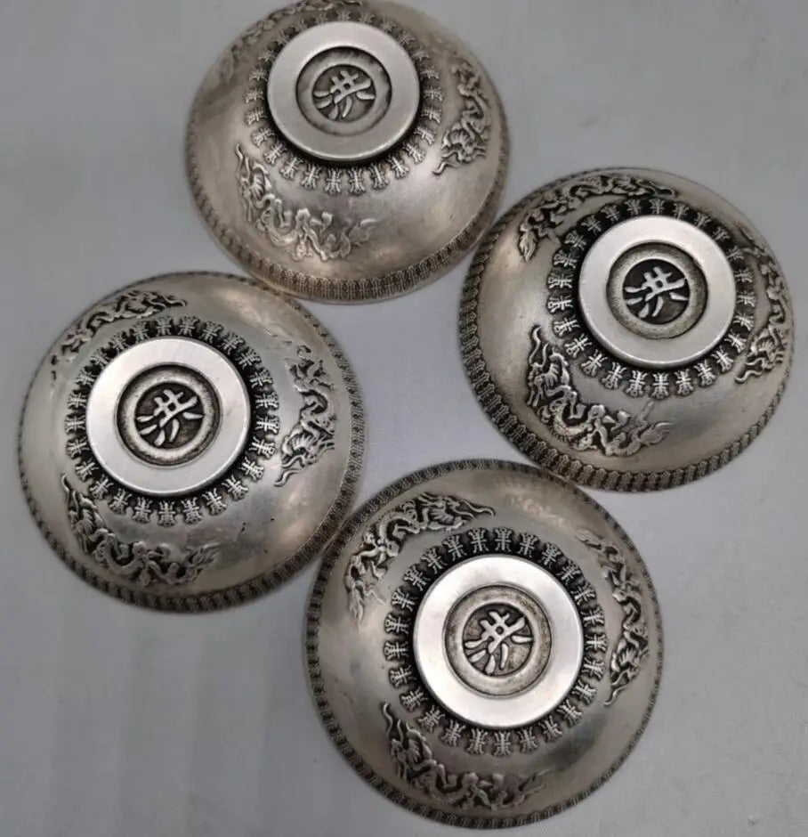 China White copper Fu Lu Shou Xi bowl small crafts statue A set