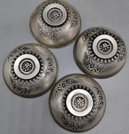 China White copper Fu Lu Shou Xi bowl small crafts statue A set