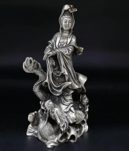 China White copper Goddess of mercy Buddha crafts statue